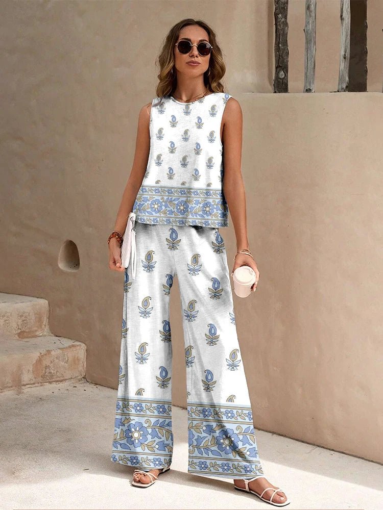 Ensemble Débardeur et Pantalon Long à Imprimé Ethnique - deslyshopping