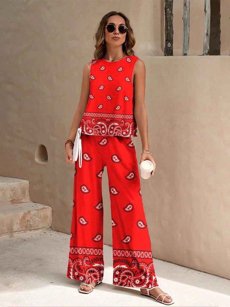 Ensemble Débardeur et Pantalon Long à Imprimé Ethnique - deslyshopping