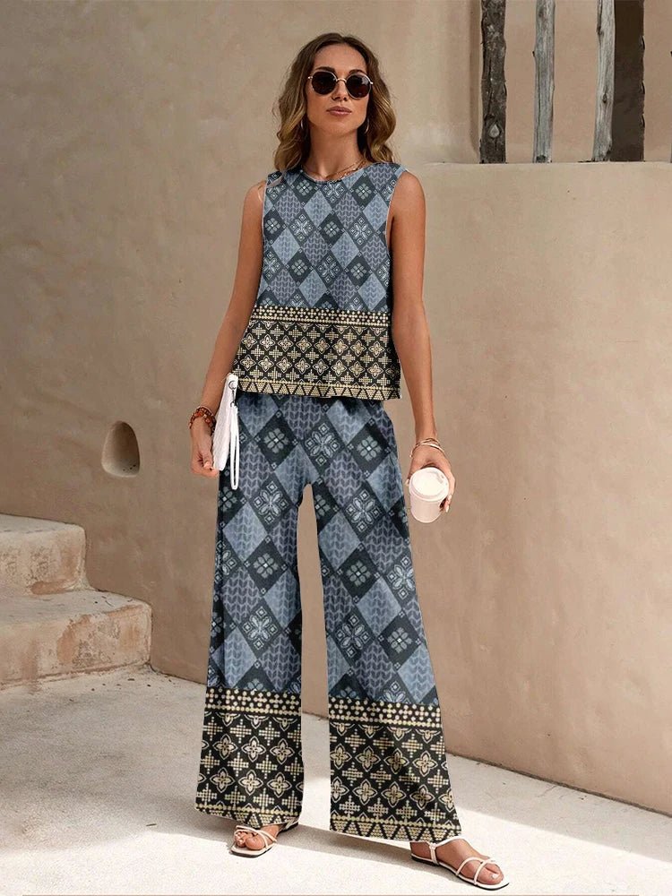 Ensemble Débardeur et Pantalon Long à Imprimé Ethnique - deslyshopping