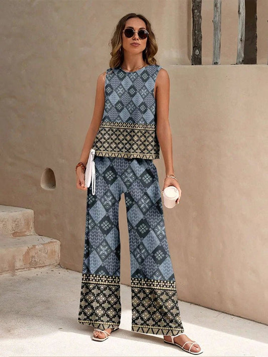 Ensemble Débardeur et Pantalon Long à Imprimé Ethnique - deslyshopping