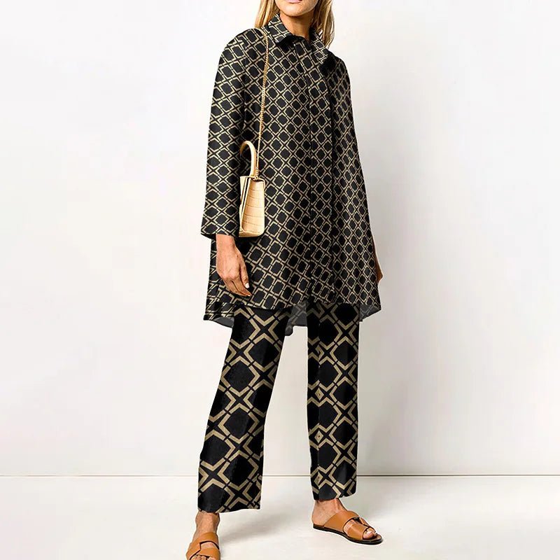 Ensemble Femme Vintage Imprimé – Chemise & Pantalon Large - deslyshopping