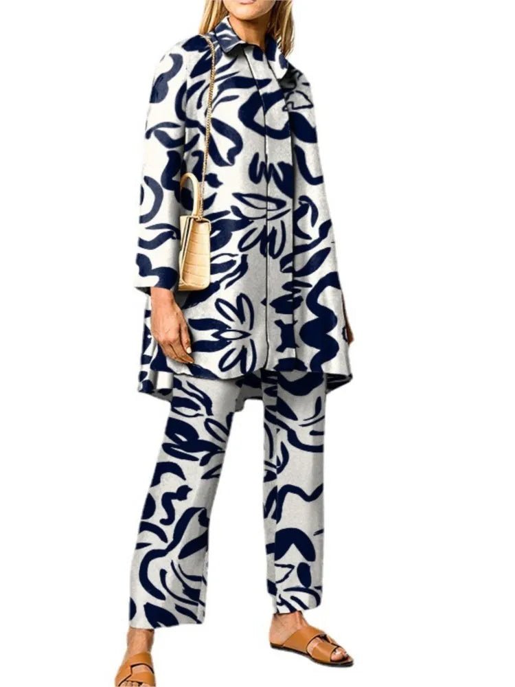 Ensemble Femme Vintage Imprimé – Chemise & Pantalon Large - deslyshopping