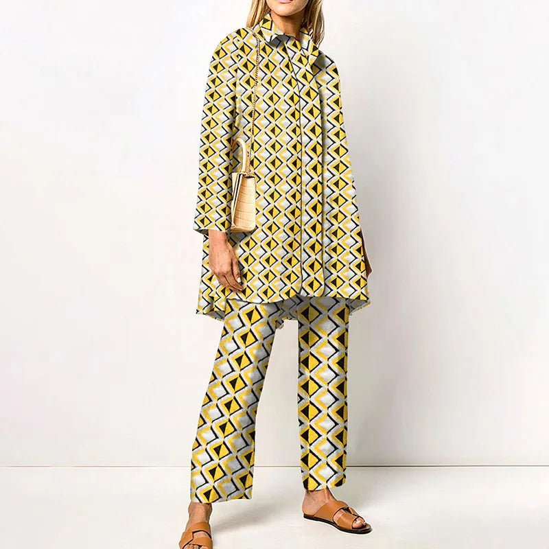 Ensemble Femme Vintage Imprimé – Chemise & Pantalon Large - deslyshopping