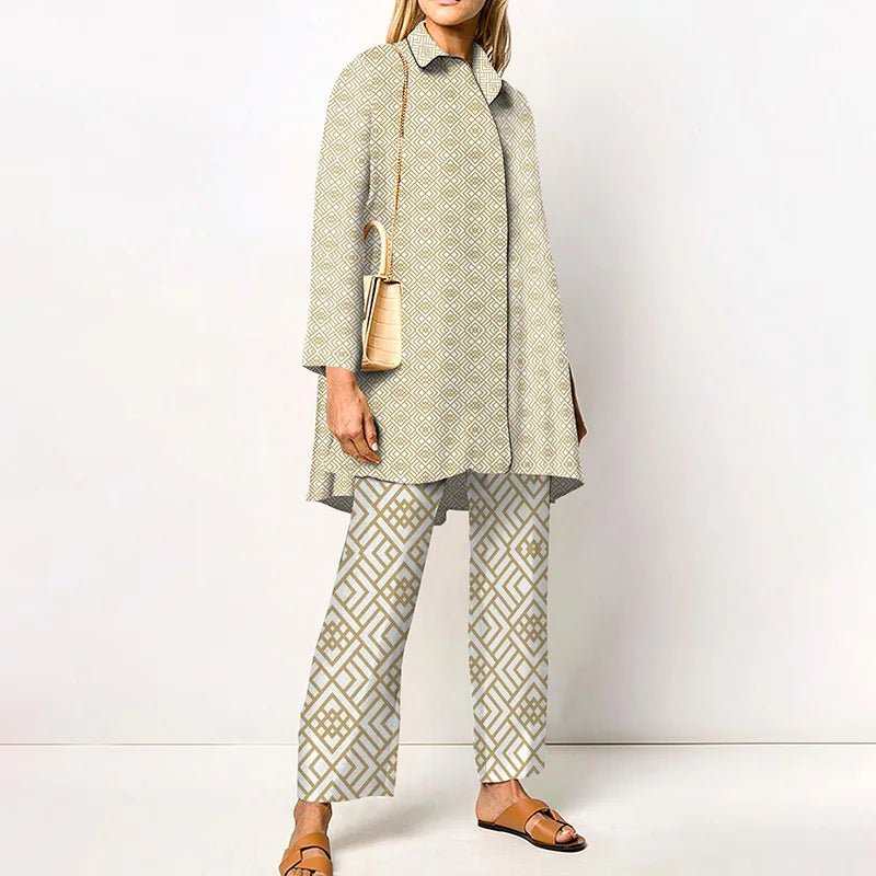 Ensemble Femme Vintage Imprimé – Chemise & Pantalon Large - deslyshopping