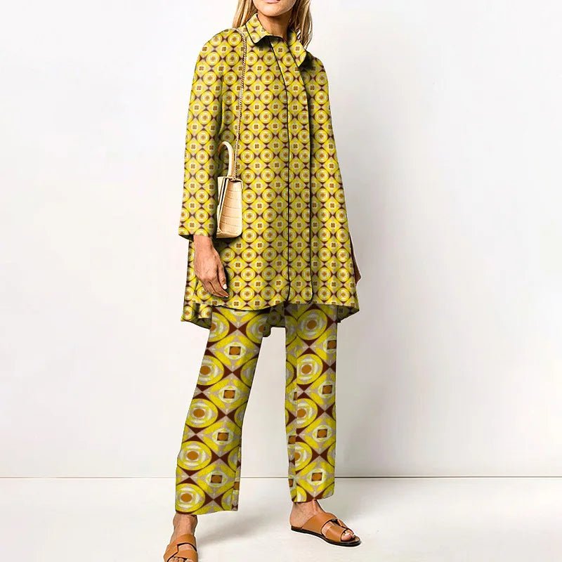 Ensemble Femme Vintage Imprimé – Chemise & Pantalon Large - deslyshopping