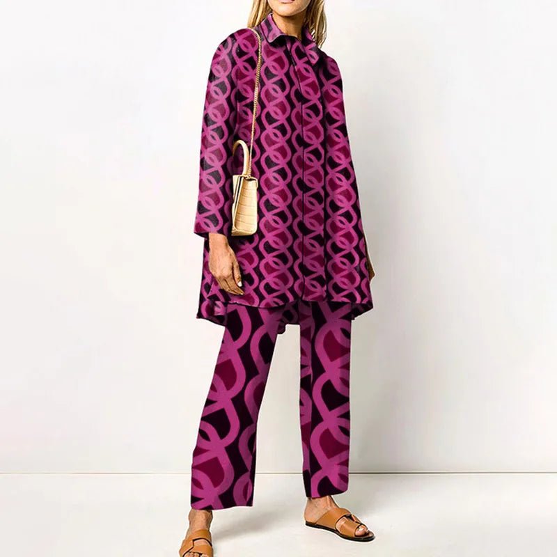 Ensemble Femme Vintage Imprimé – Chemise & Pantalon Large - deslyshopping