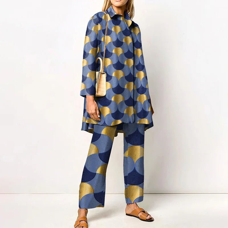 Ensemble Femme Vintage Imprimé – Chemise & Pantalon Large - deslyshopping