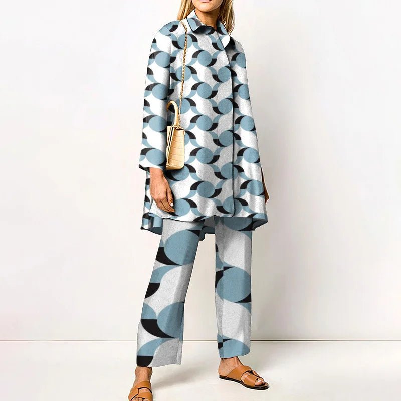 Ensemble Femme Vintage Imprimé – Chemise & Pantalon Large - deslyshopping