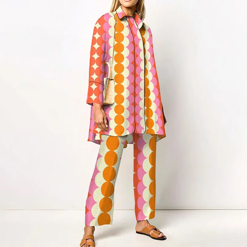 Ensemble Femme Vintage Imprimé – Chemise & Pantalon Large - deslyshopping