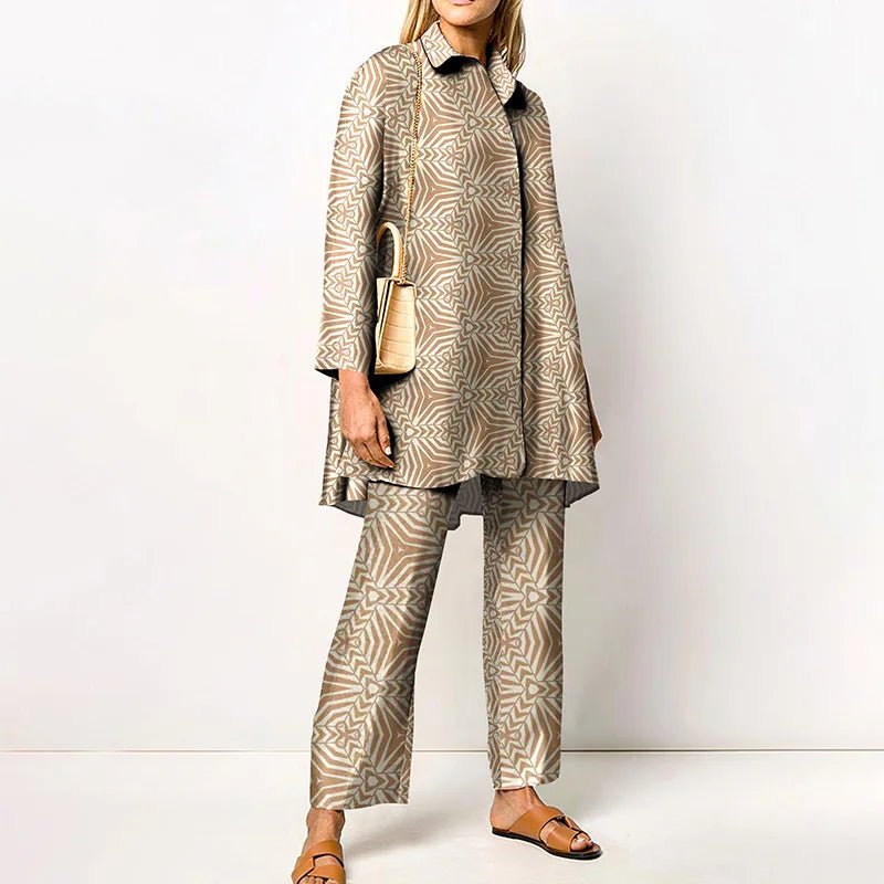 Ensemble Femme Vintage Imprimé – Chemise & Pantalon Large - deslyshopping