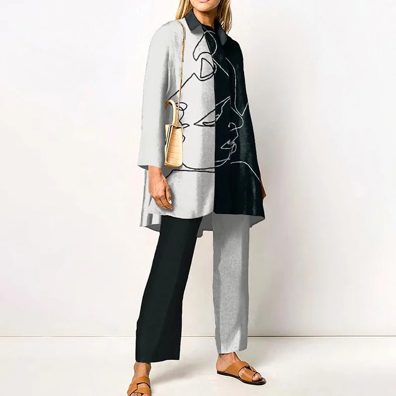 Ensemble Femme Vintage Imprimé – Chemise & Pantalon Large - deslyshopping