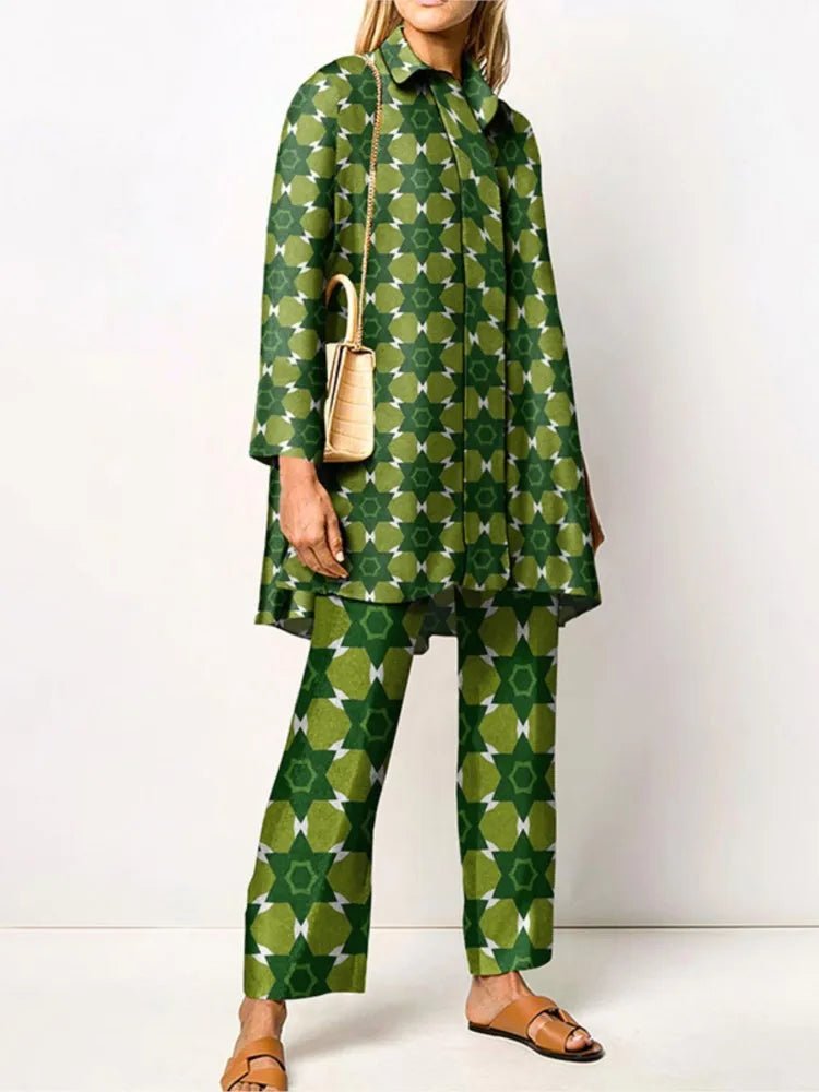 Ensemble Femme Vintage Imprimé – Chemise & Pantalon Large - deslyshopping