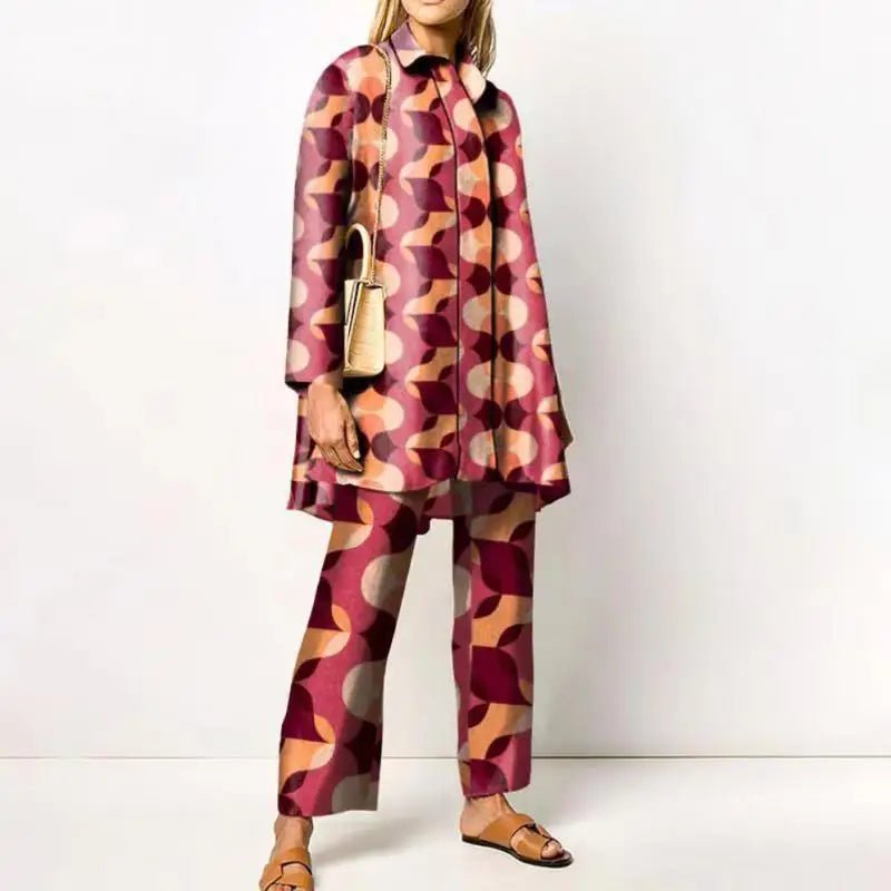 Ensemble Femme Vintage Imprimé – Chemise & Pantalon Large - deslyshopping