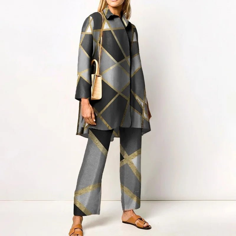 Ensemble Femme Vintage Imprimé – Chemise & Pantalon Large - deslyshopping