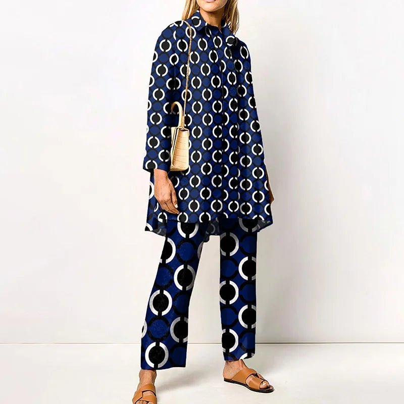 Ensemble Femme Vintage Imprimé – Chemise & Pantalon Large - deslyshopping
