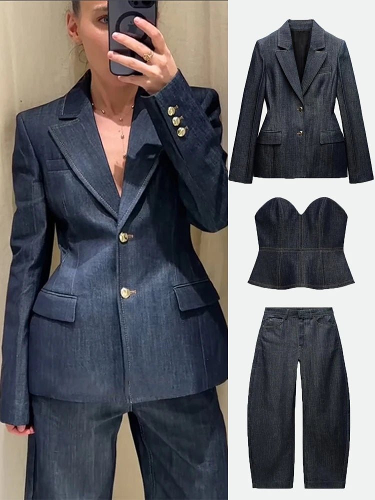 Ensemble Pantalon en Denim Élégant & Gilet - deslyshopping