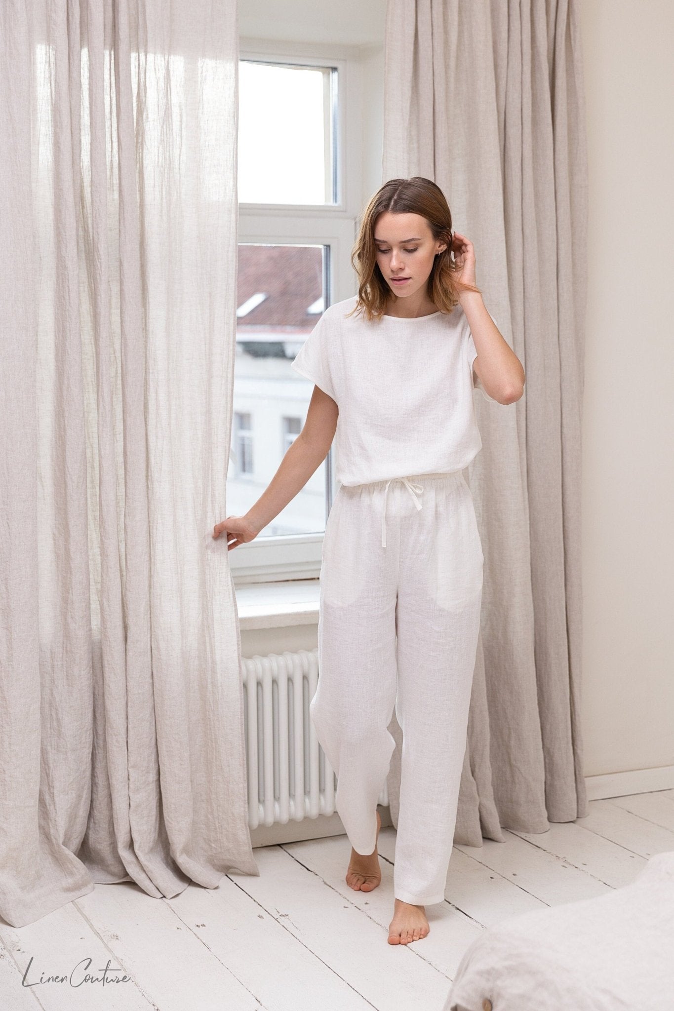 Ensemble pyjama en lin blanc - deslyshopping