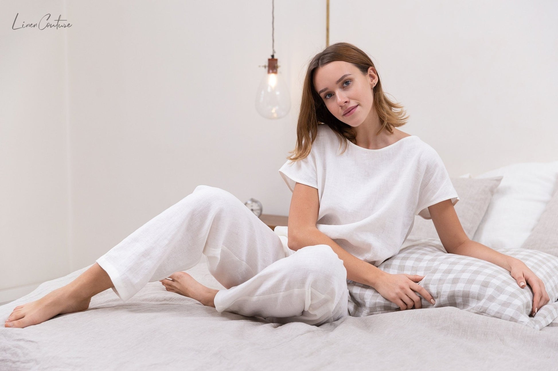 Ensemble pyjama en lin blanc - deslyshopping