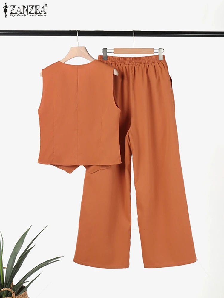Ensemble uni sans manches à col en V - deslyshopping
