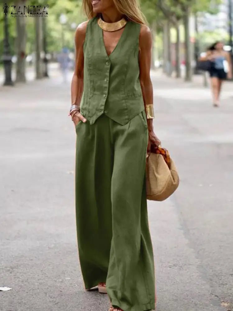 Ensemble uni sans manches à col en V - deslyshopping