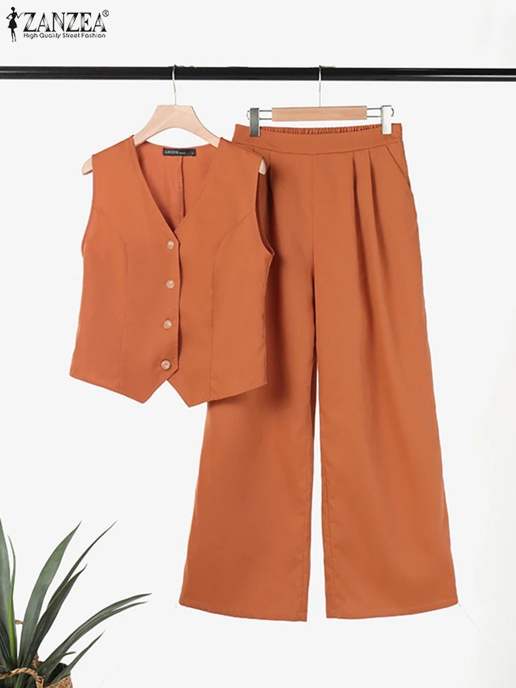 Ensemble uni sans manches à col en V - deslyshopping