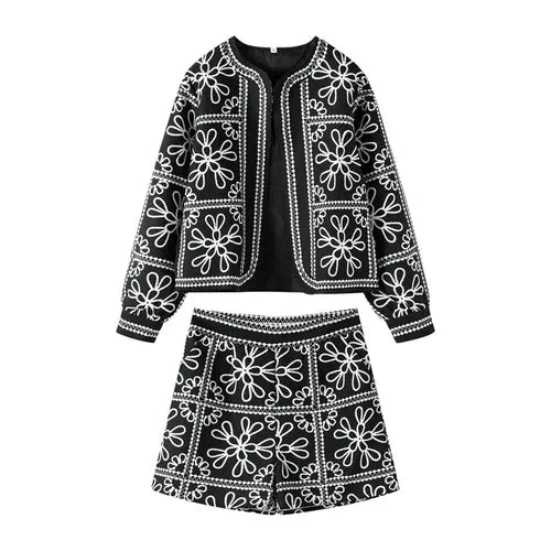Ensemble Veste et Short Imprimé Manches Lanternes - deslyshopping