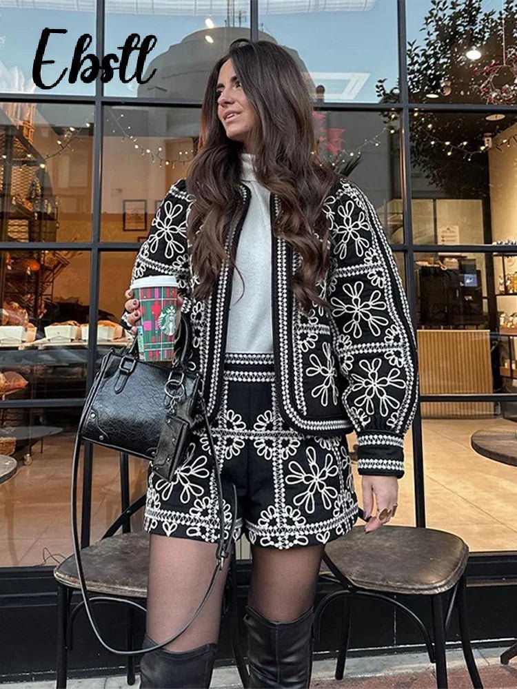 Ensemble Veste et Short Imprimé Manches Lanternes - deslyshopping