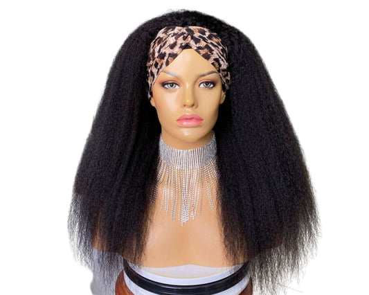 Headband Wig Kinky Straight Human Hair Scarf Wig No GLUE Easy Wear - deslyshopping