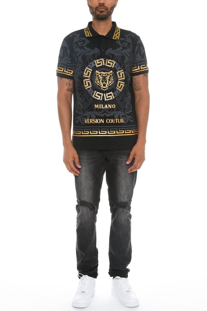 Italian Print Collared Polo Shirt - deslyshopping