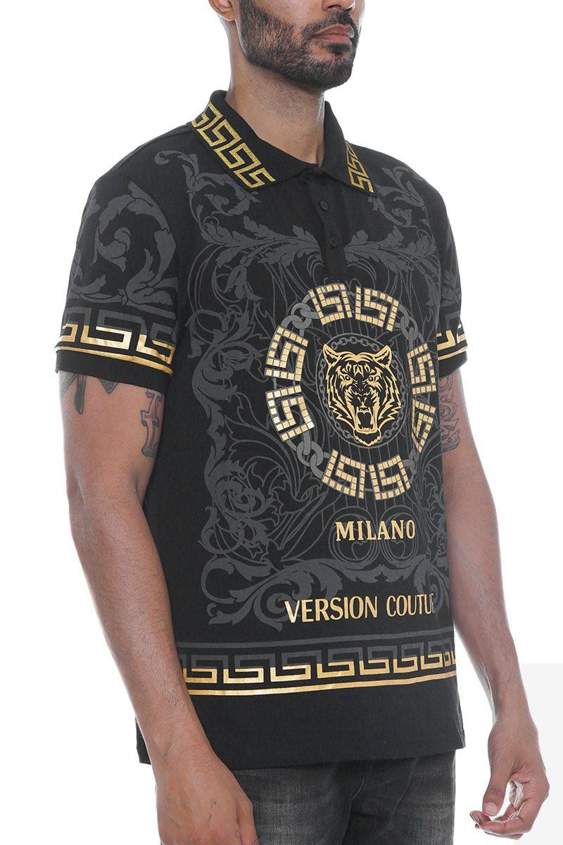 Italian Print Collared Polo Shirt - deslyshopping