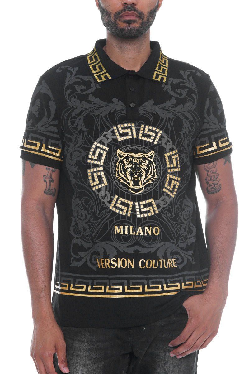 Italian Print Collared Polo Shirt - deslyshopping