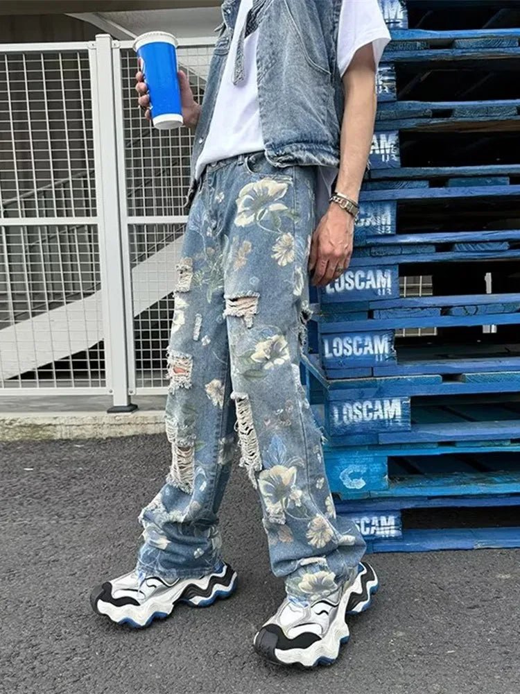 Jean Baggy Imprimé Fleurs & Effet Déchiré – 2024 - deslyshopping