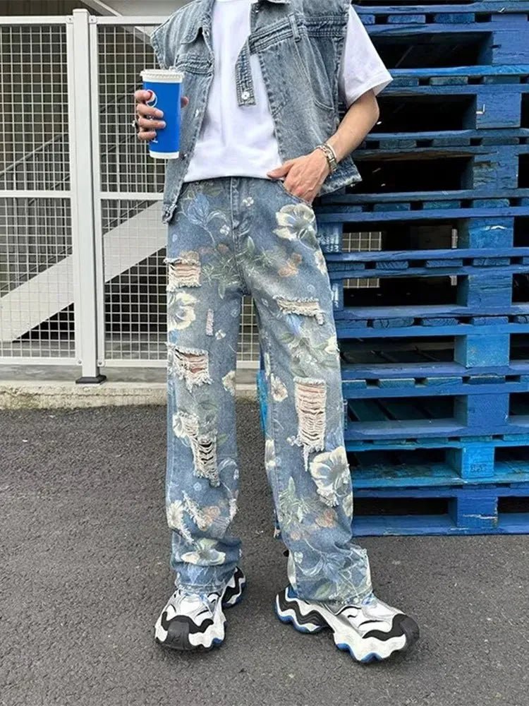 Jean Baggy Imprimé Fleurs & Effet Déchiré – 2024 - deslyshopping