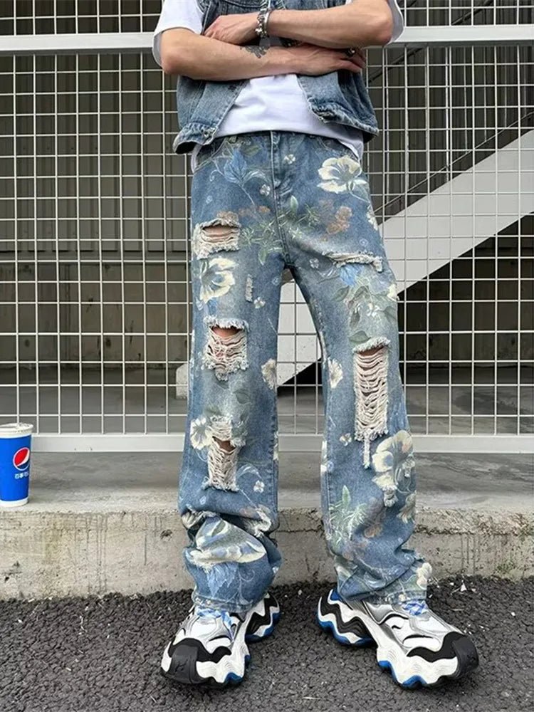 Jean Baggy Imprimé Fleurs & Effet Déchiré – 2024 - deslyshopping