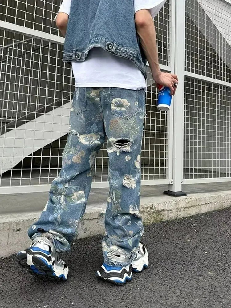 Jean Baggy Imprimé Fleurs & Effet Déchiré – 2024 - deslyshopping