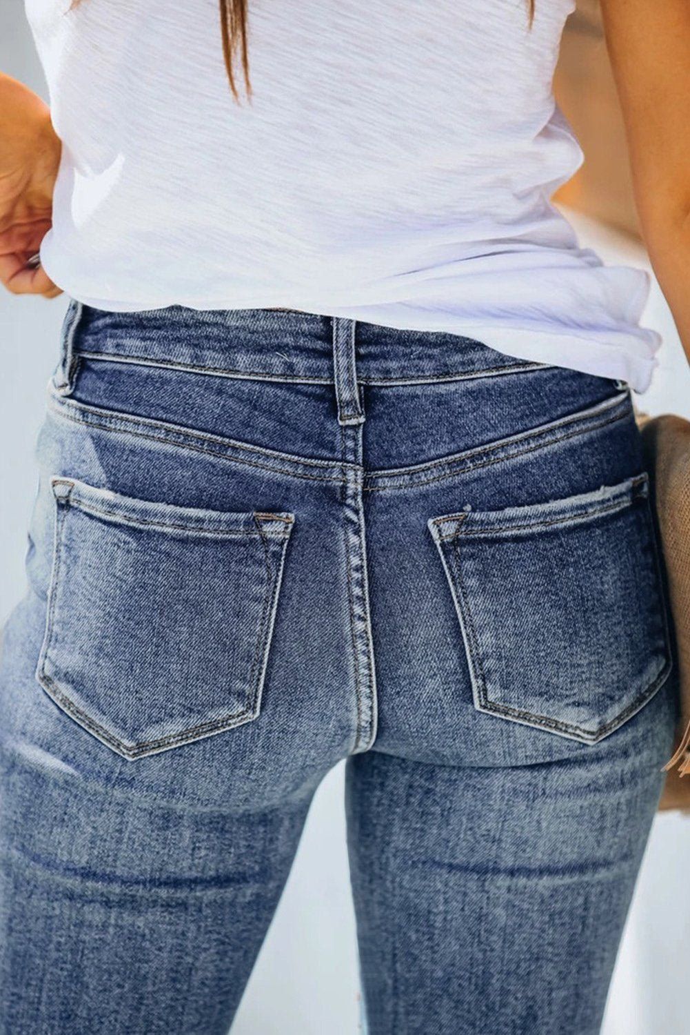 Jean Skinny Taille Haute Effet Usé - deslyshopping