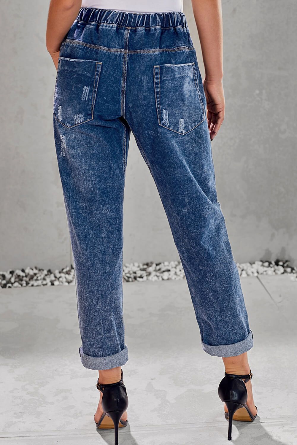 Pantalon Jogging Femme – Bleu Foncé, Poches & Effet Vieilli 🔥👖 - deslyshopping