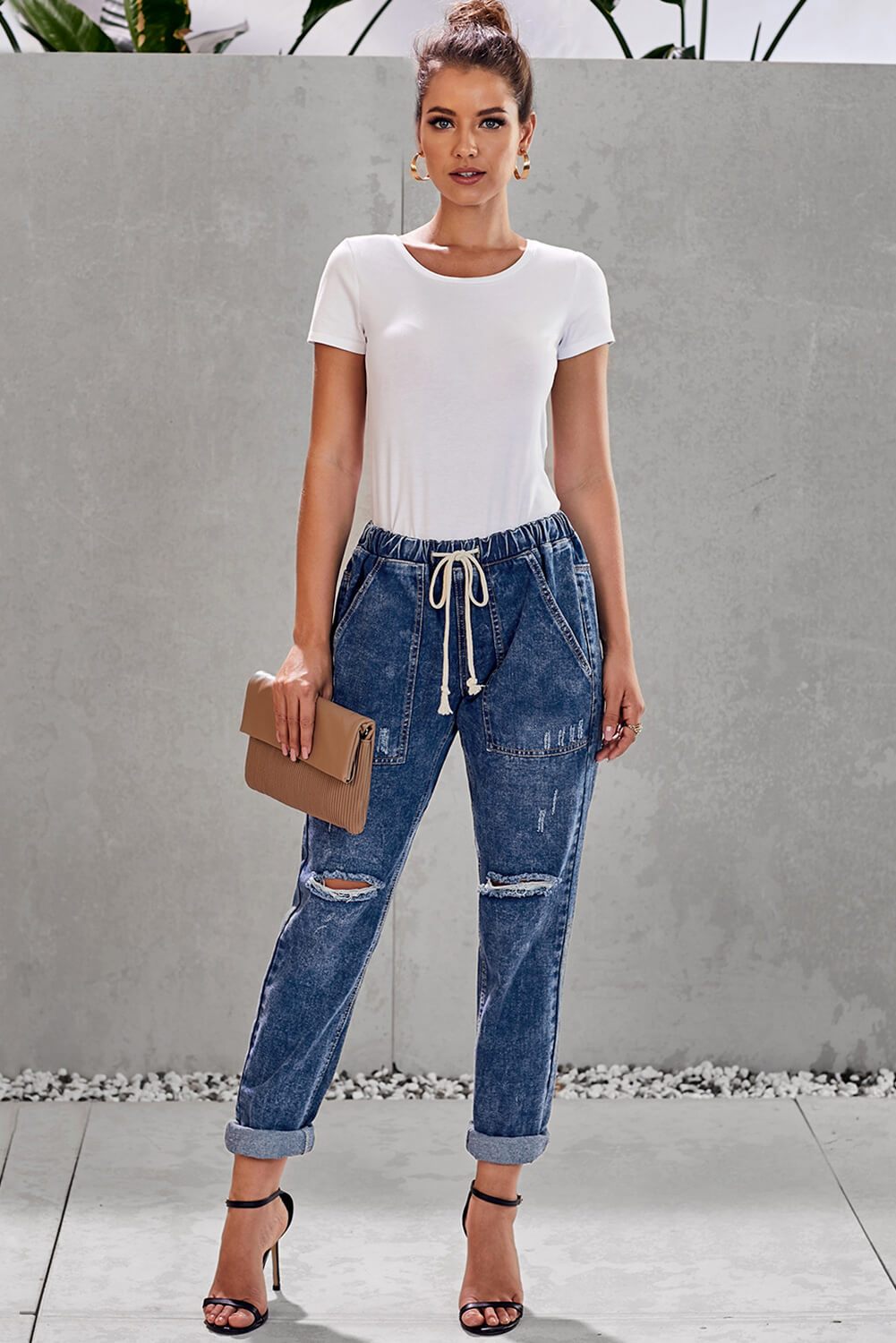 Pantalon Jogging Femme – Bleu Foncé, Poches & Effet Vieilli 🔥👖 - deslyshopping