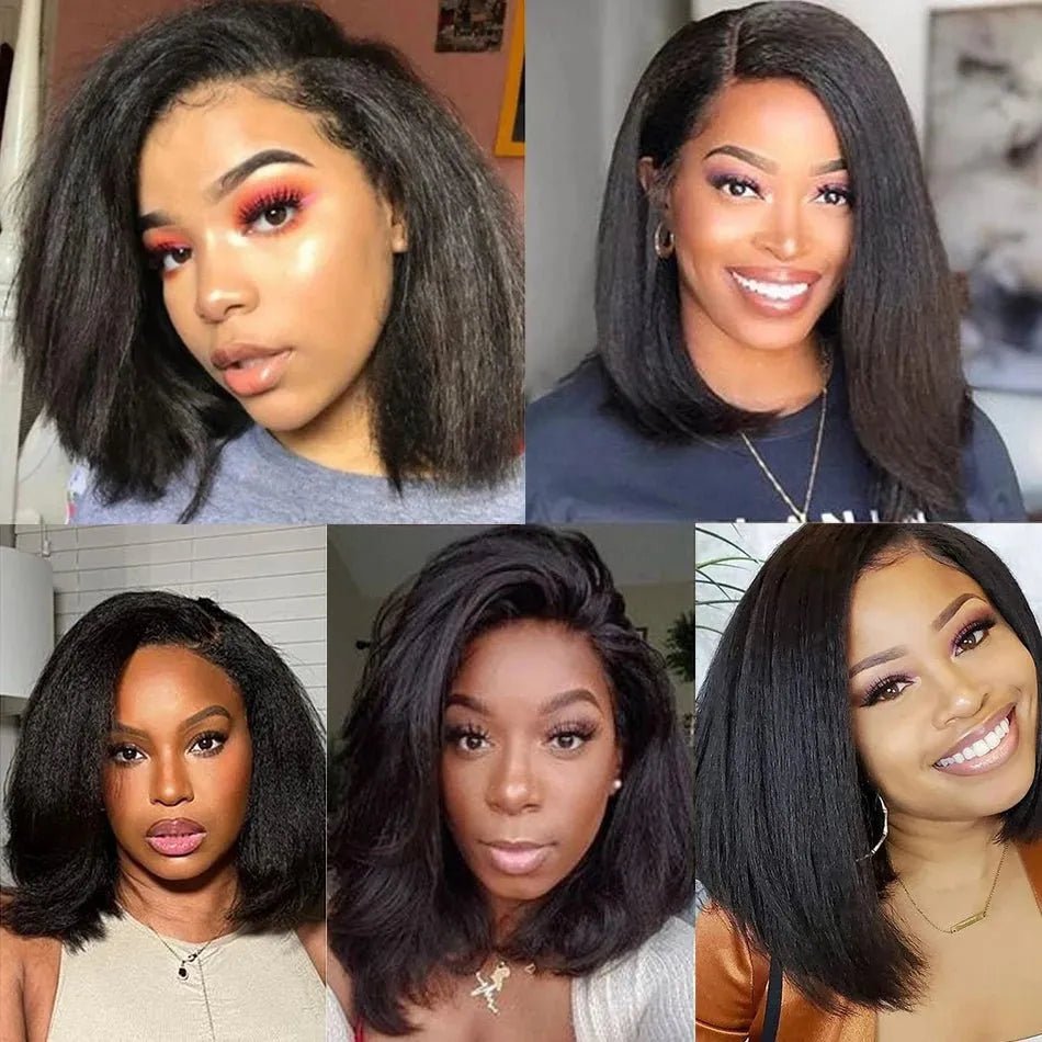 Perruque Bob courte crépue lisse 100% cheveux humains - deslyshopping