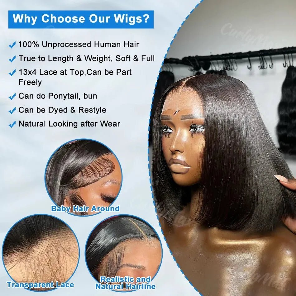 Perruque Bob courte en cheveux humains brésiliens 250 % - deslyshopping
