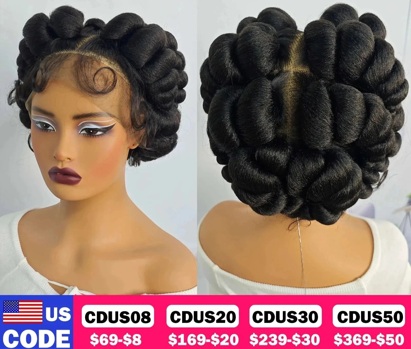 Perruque en dentelle tressée synthétique Bantu - deslyshopping