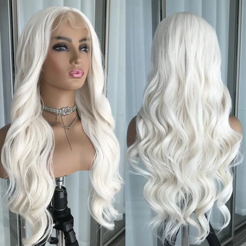Perruque Lace Front Body Wave Synthétique – Blond Cendré avec Mèches - deslyshopping