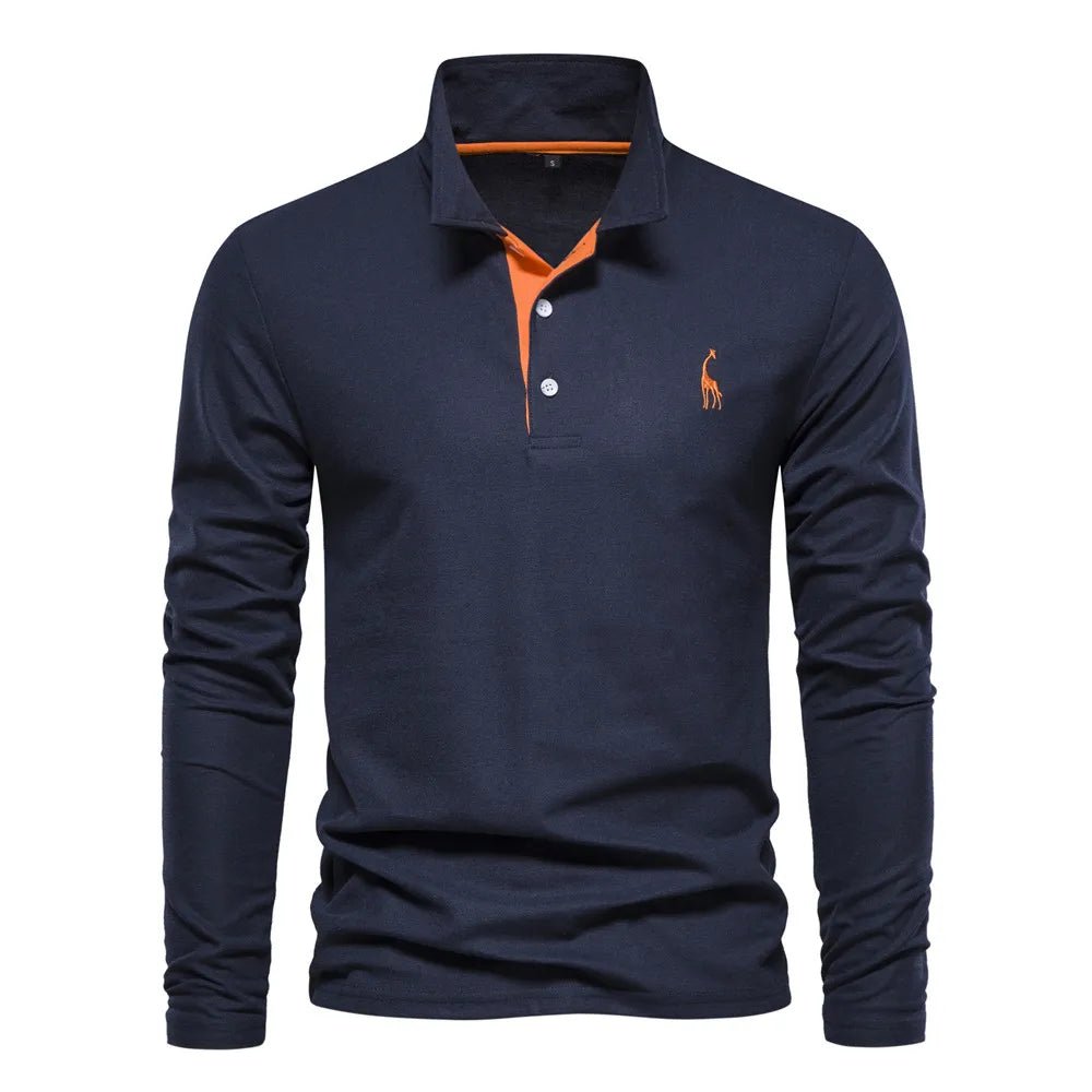 Polo d'Automne pour Hommes - Broderie Couleur Unie à Manches Longues - deslyshopping