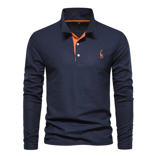Polo d'Automne pour Hommes - Broderie Couleur Unie à Manches Longues - deslyshopping