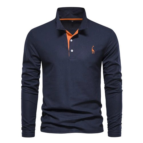 Polo d'Automne pour Hommes - Broderie Couleur Unie à Manches Longues - deslyshopping