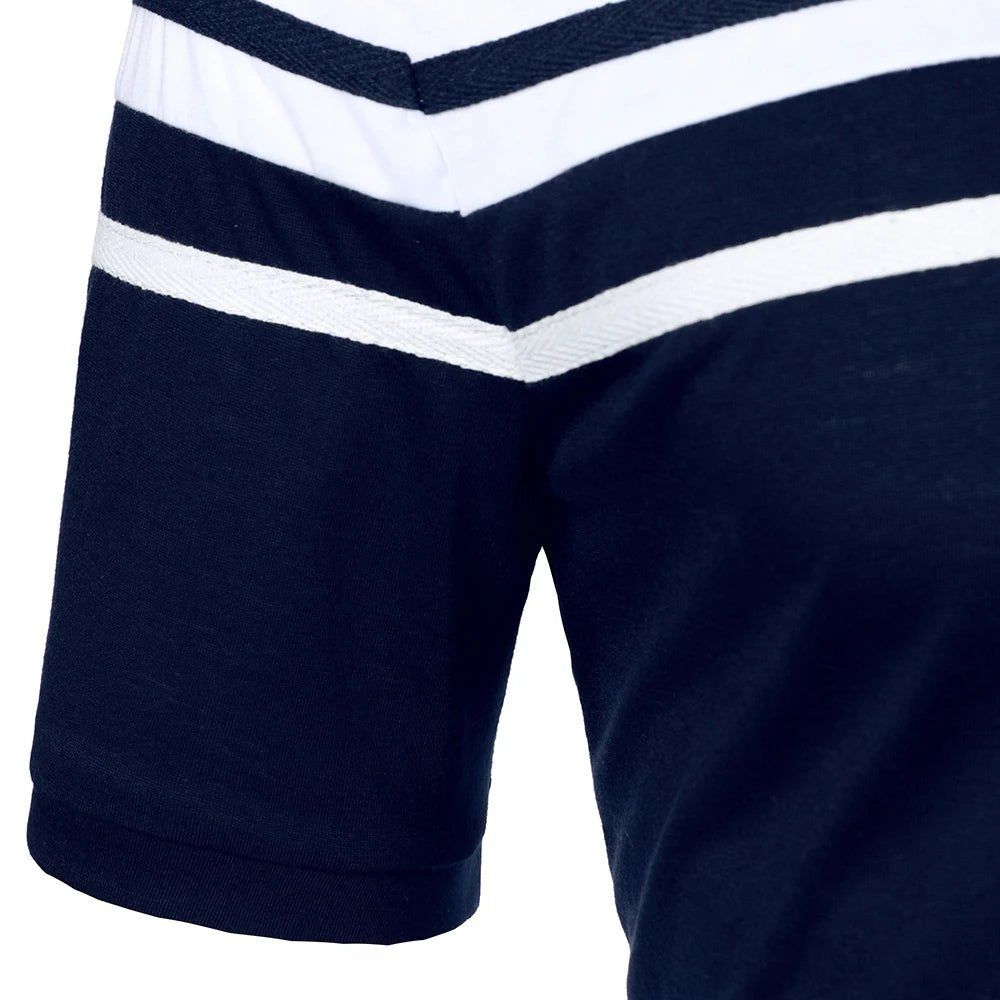 Polo Homme à Rayures – Manches Courtes & Couleur Contrastée - deslyshopping