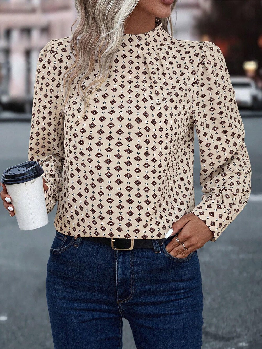 Pull col montant imprimé géométrique - deslyshopping