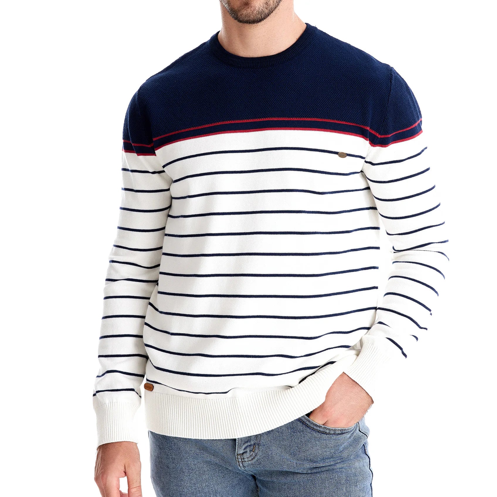 🍂 Pull d'Automne à Col Rond – Rayures Élégantes - deslyshopping
