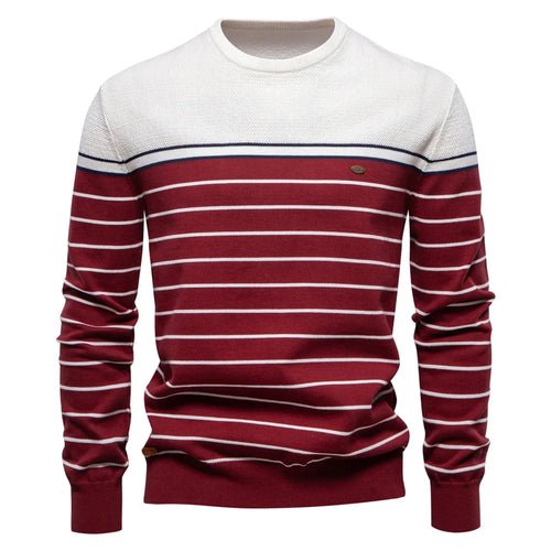 🍂 Pull d'Automne à Col Rond – Rayures Élégantes - deslyshopping