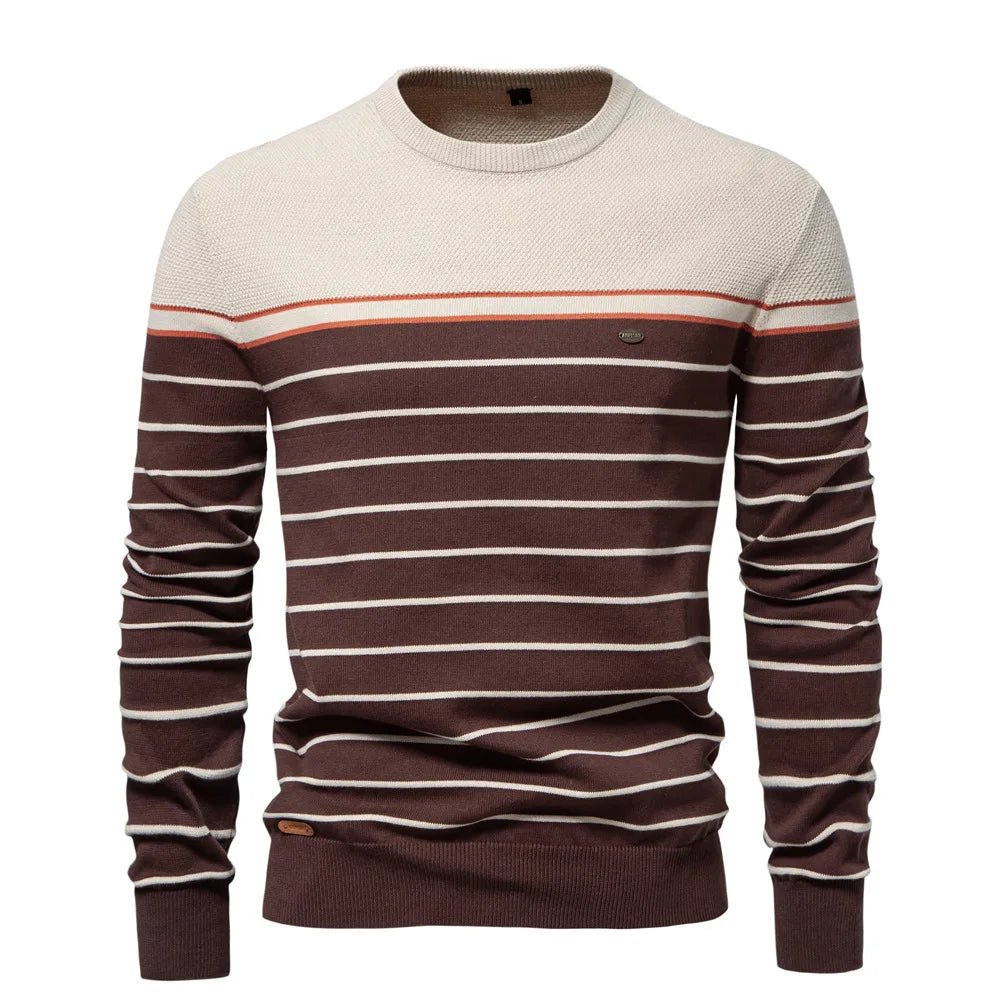 🍂 Pull d'Automne à Col Rond – Rayures Élégantes - deslyshopping